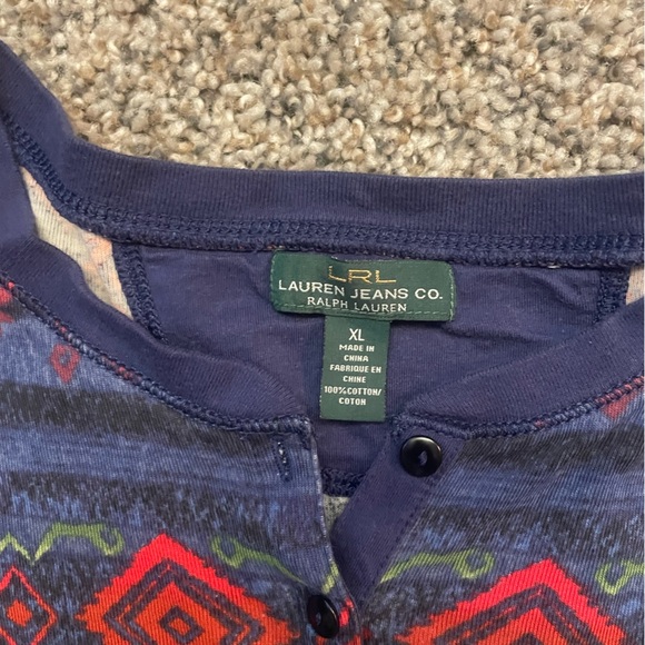 LAUREN JEANS Co LRL Aztec Henley Top Blueish Purple Red Green L/S Women's XL - Picture 3 of 3